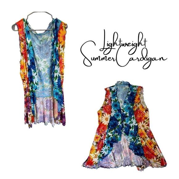 25-💼Adorable Floral Summer Cardigan. Lightweight Polyester Mesh, Ruffled detail - Picture 1 of 12